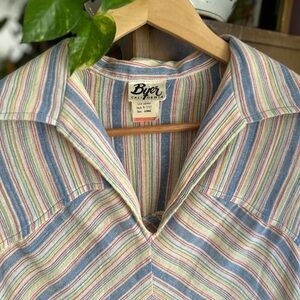 Vintage 70’s Byer California Women's Blue Striped Blouse